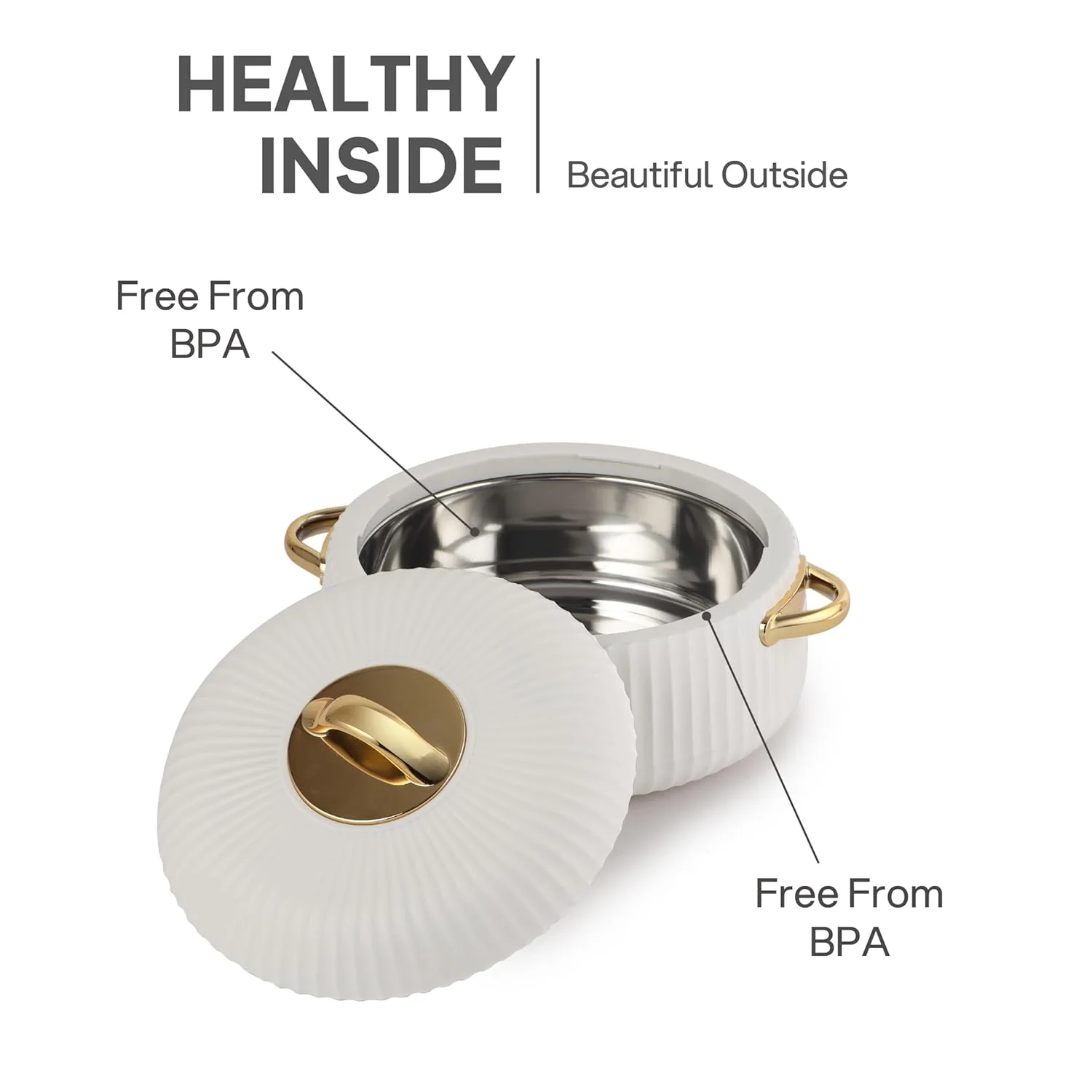 Cello Aurum Luxury Inner Stainless Steel Insulated Hot-pot 2500ml, White | Easy Grip Lid & Frim Twist Lock | BPA-Free, Durable, Suitable for Hot & Cold | Hot Box for Kitchen | Hot Pot for Home - Image 3