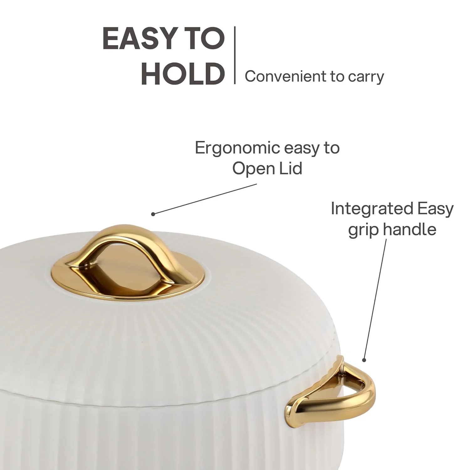 Cello Aurum Luxury Inner Stainless Steel Insulated Hot-pot 2500ml, White | Easy Grip Lid & Frim Twist Lock | BPA-Free, Durable, Suitable for Hot & Cold | Hot Box for Kitchen | Hot Pot for Home - Image 4