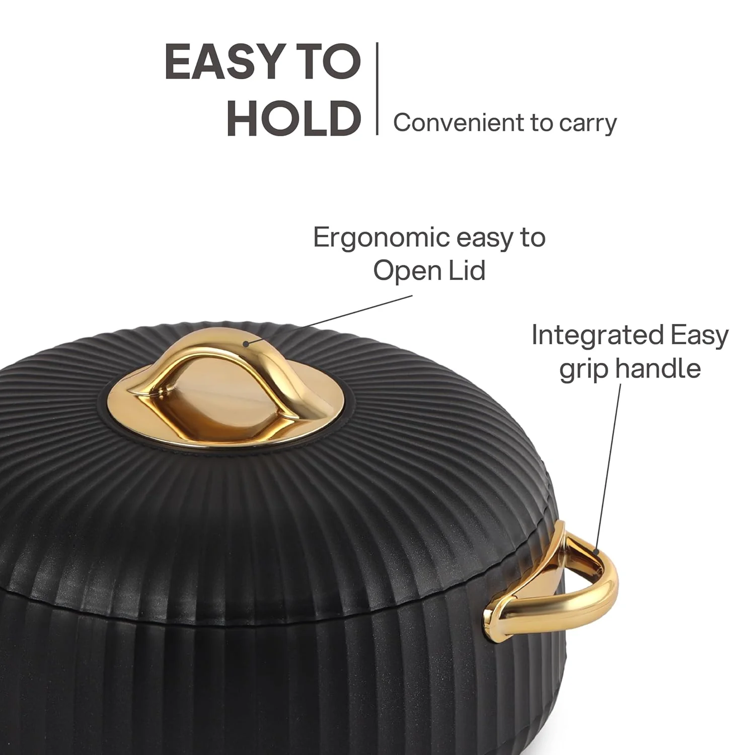 Cello Aurum Luxury Inner Stainless Steel Insulated Hot-pot 2500ml, Black | Easy Grip Lid & Frim Twist Lock | BPA-Free, Durable, Suitable for Hot & Cold | Hot Box for Kitchen | Hot Pot for Home - Image 2