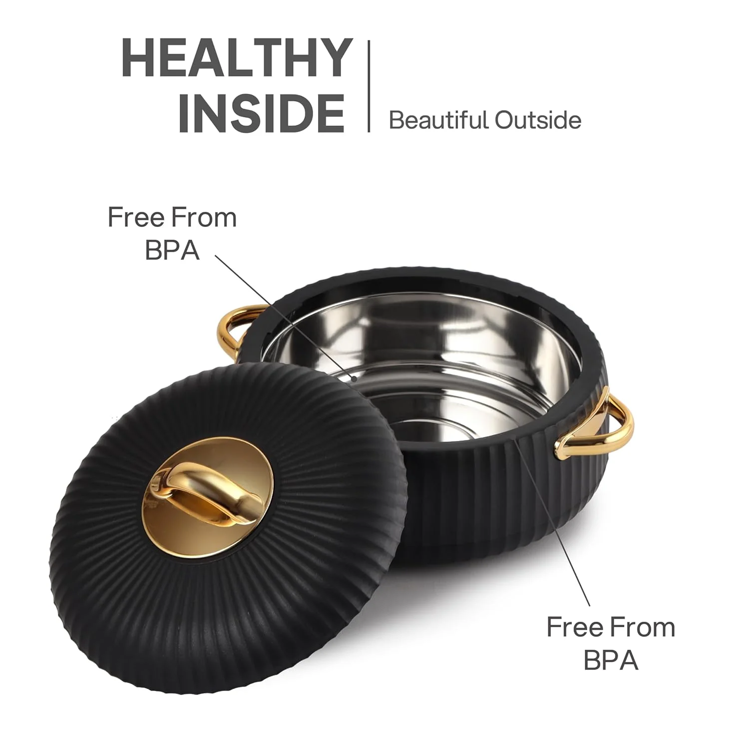 Cello Aurum Luxury Inner Stainless Steel Insulated Hot-pot 2500ml, Black | Easy Grip Lid & Frim Twist Lock | BPA-Free, Durable, Suitable for Hot & Cold | Hot Box for Kitchen | Hot Pot for Home - Image 5