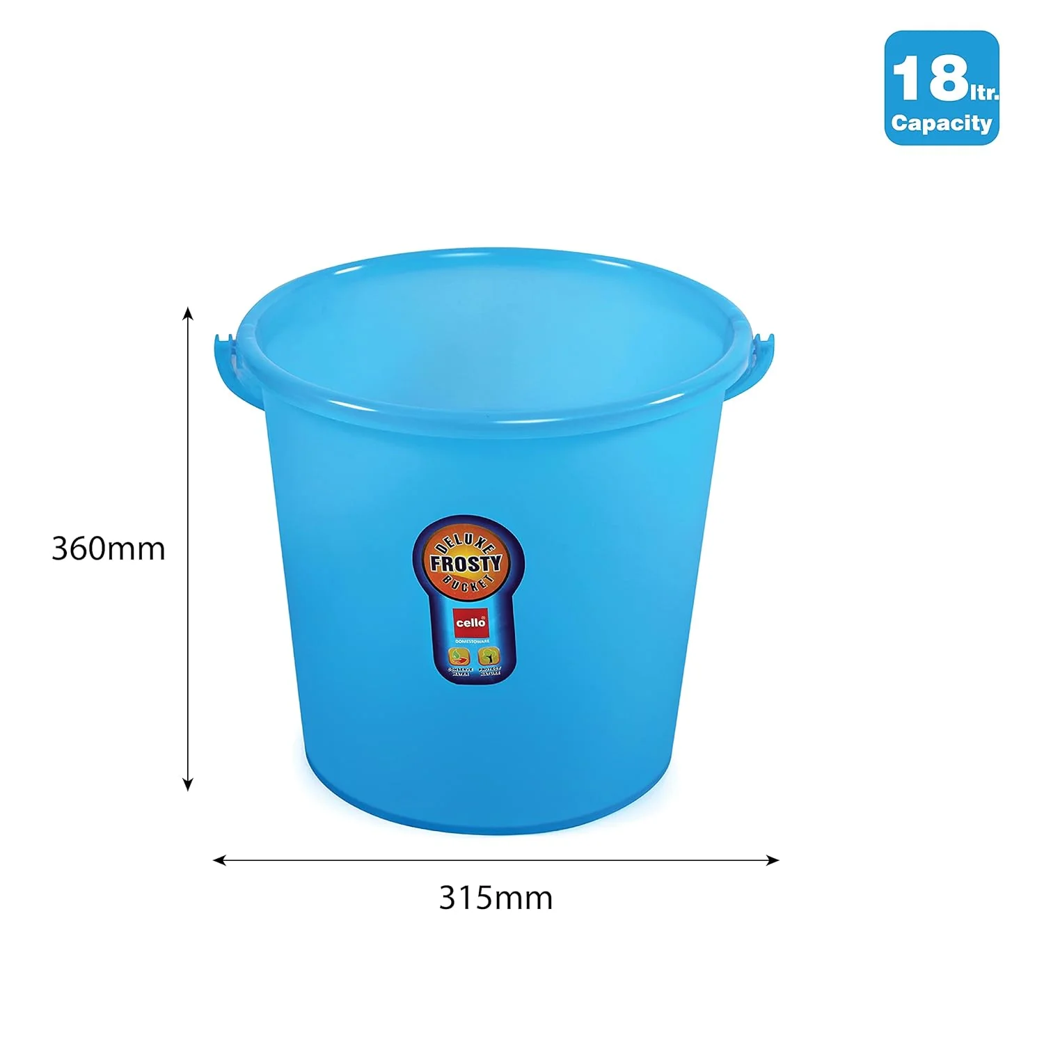 Cello Plastic Frosty Bucket Deluxe | 18 Liters | Light Weight and Easy to Carry | Strong and Durable Buckets | Perfect for Use in Bathrooms, Kitchen & Wet Utility Areas - Image 4