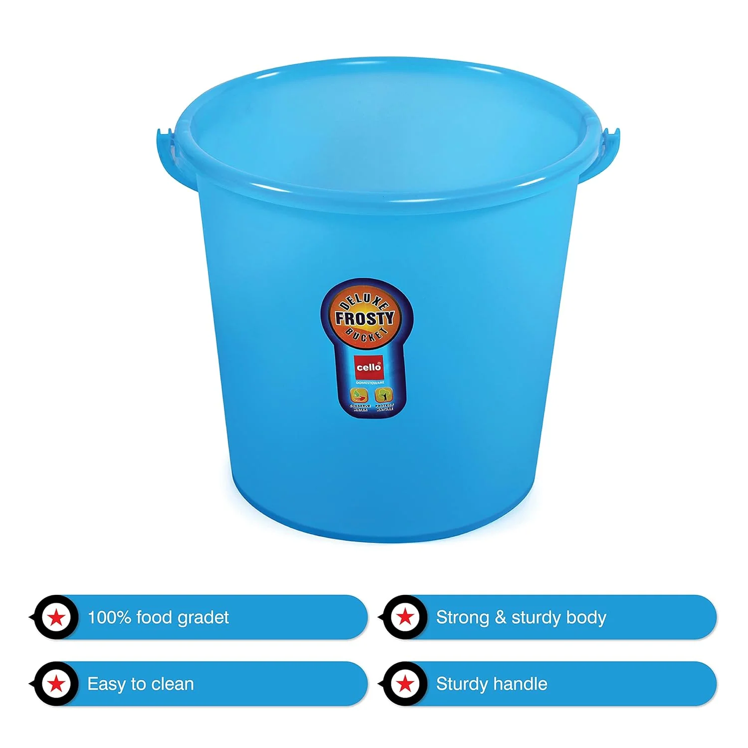 Cello Plastic Frosty Bucket Deluxe | 18 Liters | Light Weight and Easy to Carry | Strong and Durable Buckets | Perfect for Use in Bathrooms, Kitchen & Wet Utility Areas - Image 5