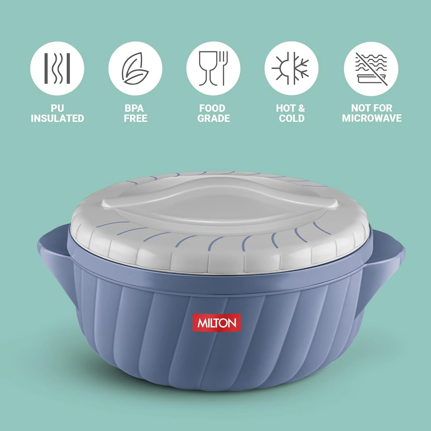 Milton Flora Regular Set Insulated Inner Steel Casserole for Roti 3Pc (750ml 1.25L & 2.1L) Hot Box for Kitchen, Hot Pot with Lid, Chapati Box, Roti Casserole, Serving Boxes, Hotcase, Stone Bue - Image 3