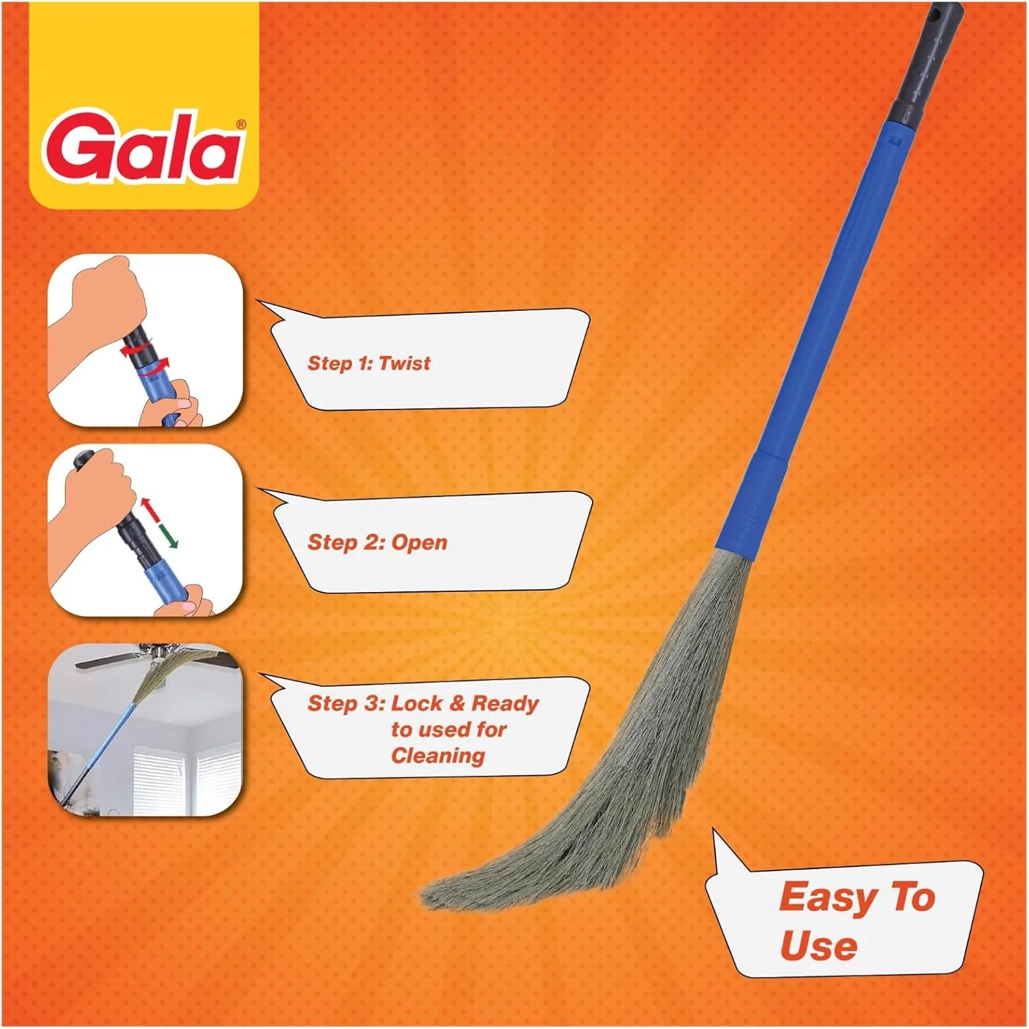 Gala No Dust Floor Broom - Freedom from Dust - Bhusa 2-in-1 with Extendable Handle - Image 2
