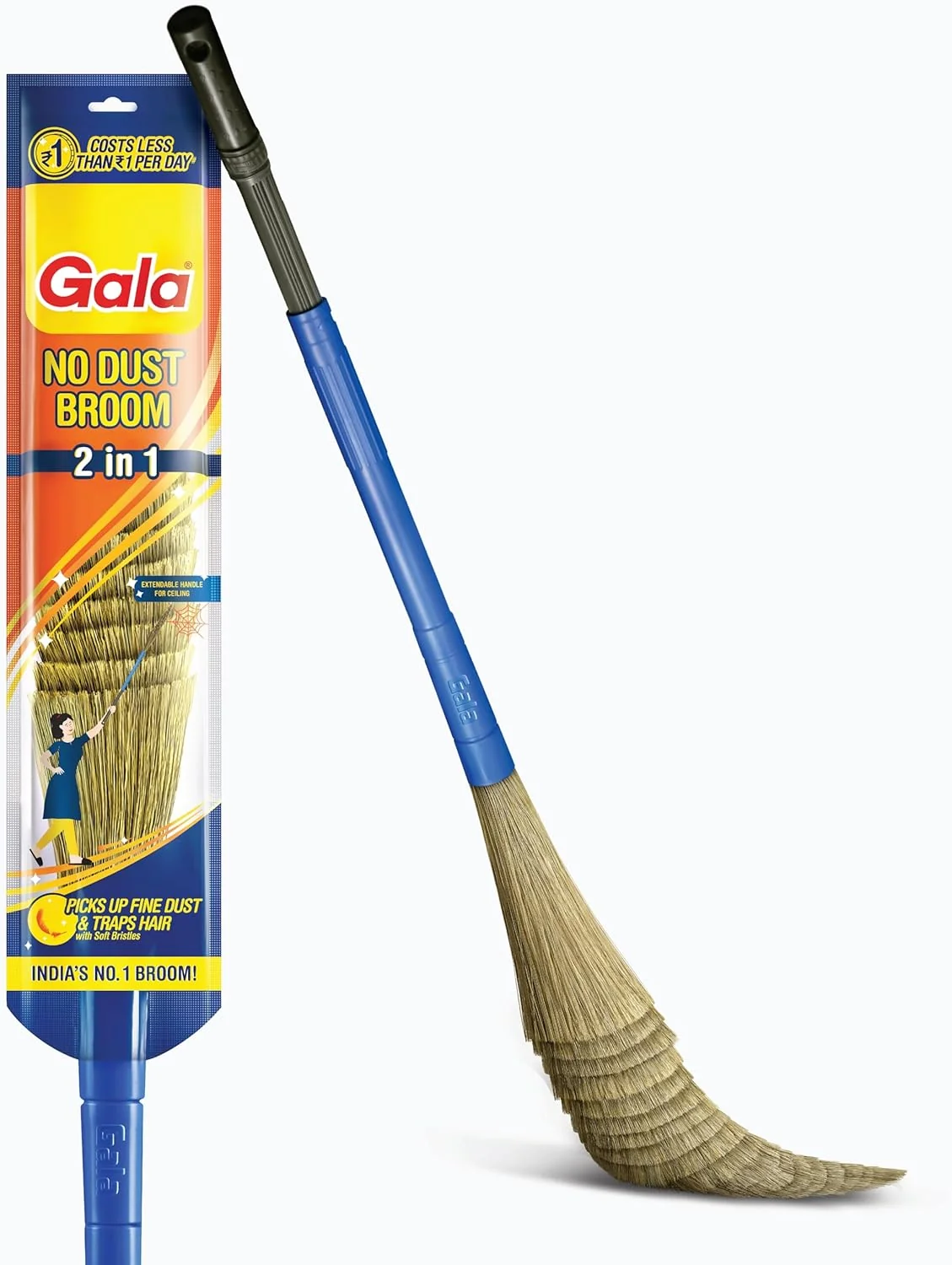 Gala No Dust Floor Broom - Freedom from Dust - Bhusa 2-in-1 with Extendable Handle - Image 3