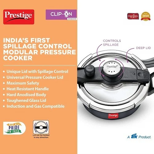 Prestige Svachh Clip-on 5 Liter Hard Anodised Pressure Cooker Handi with Glass Lid - Image 3