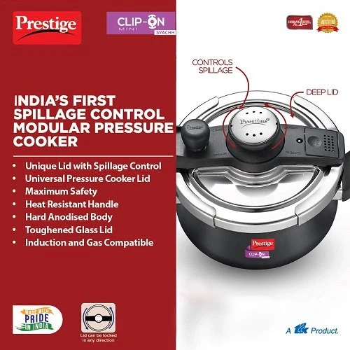 Prestige Svachh Clip-on 3 Litre Hard Anodised Mini Pressure Cooker Handi with Glass Lid - Image 3