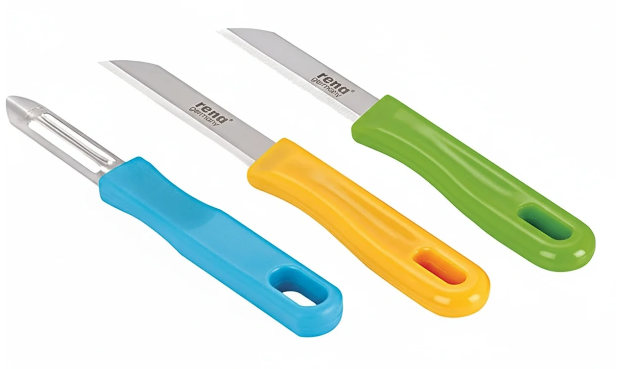 Rena Germany Knife Set of 2 with Peeler, Yellow, Blue and Light Green, Small