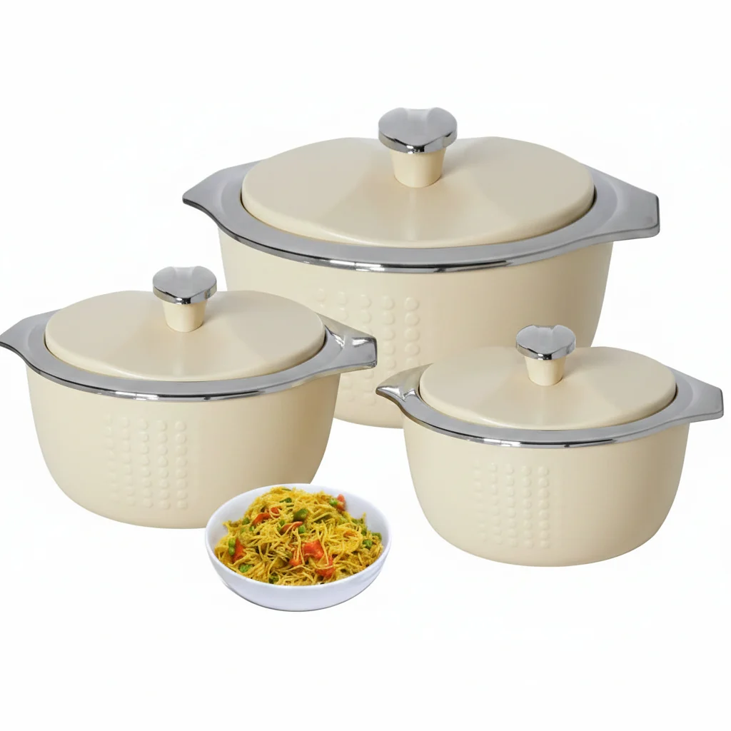 TABAKH Fine Dine Inner Stainless Steel Insulated Casserole Food Serving Pack of 3 Serve Casserole Set (2000ml, 3000ml, 5000ml) - Image 3