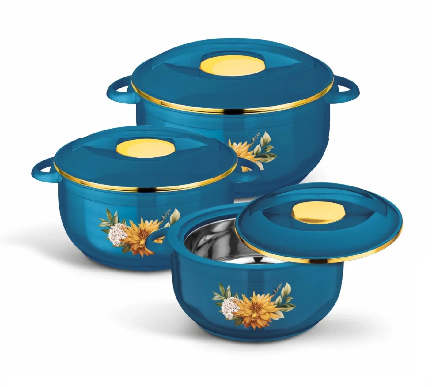 TABAKH Nova King Insulated Casserole Hot Pot Hot Pack Food Warmer 3 Pieces Set, 5500ml+7500ml+12000ml (Grey) - Image 2
