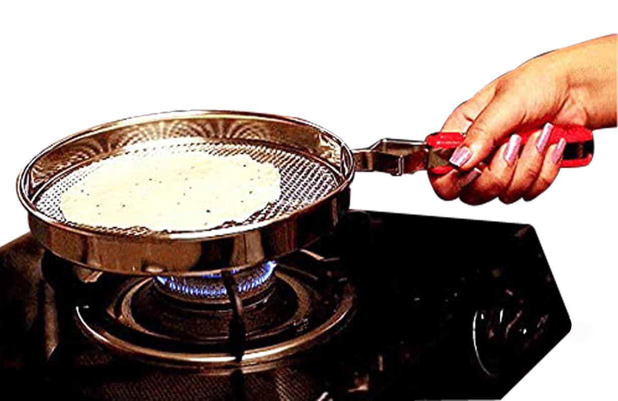TABAKH Phulka Grill Roaster for Gas Stove, Grill Mesh Tawa Jali for Kitchen Cooking, Roti Basket Pulka Pan with Handle, Papad Jali, Mesh Brinjal Roaster (Stainless Steel, No. 9) - Image 3
