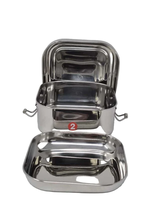 TABAKH Square Stainless Steel Food Pack / Lunch Box Size #2 - Image 2