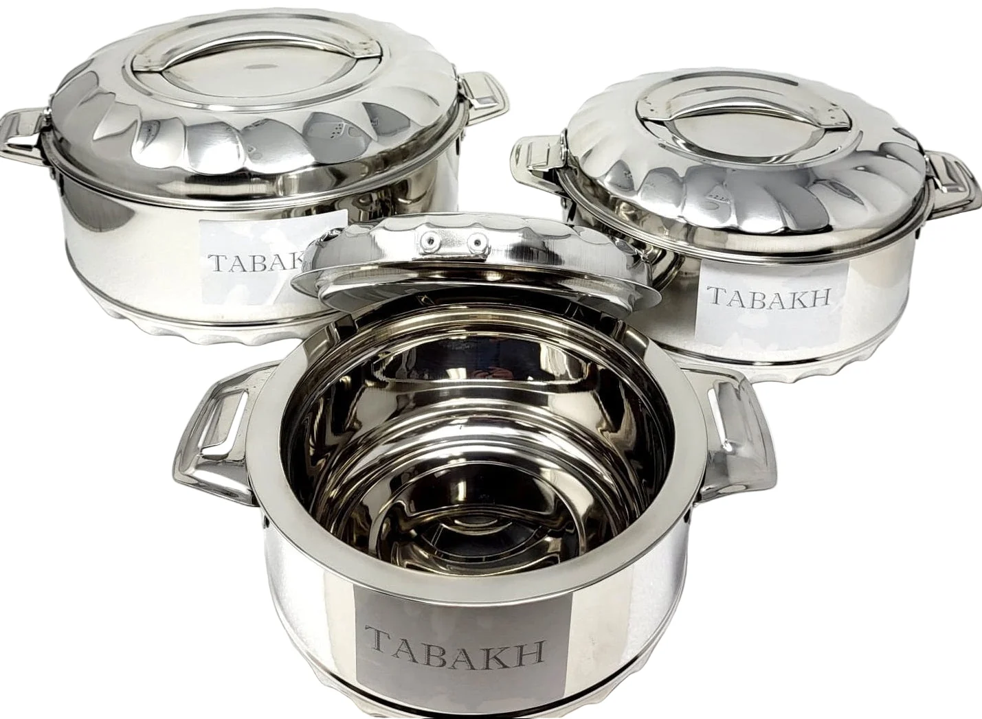 TABAKH Stainless Steel Hot Pot Food Insulated Casserole Double Wall 3pc Set