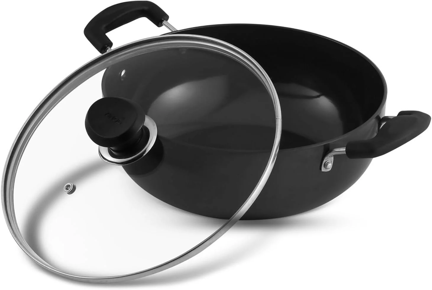 Vinod Cookware Hard Anodised Deep Kadhai – 2.6 Liters (2.7 Quarts) – 22cm – Glass Lid