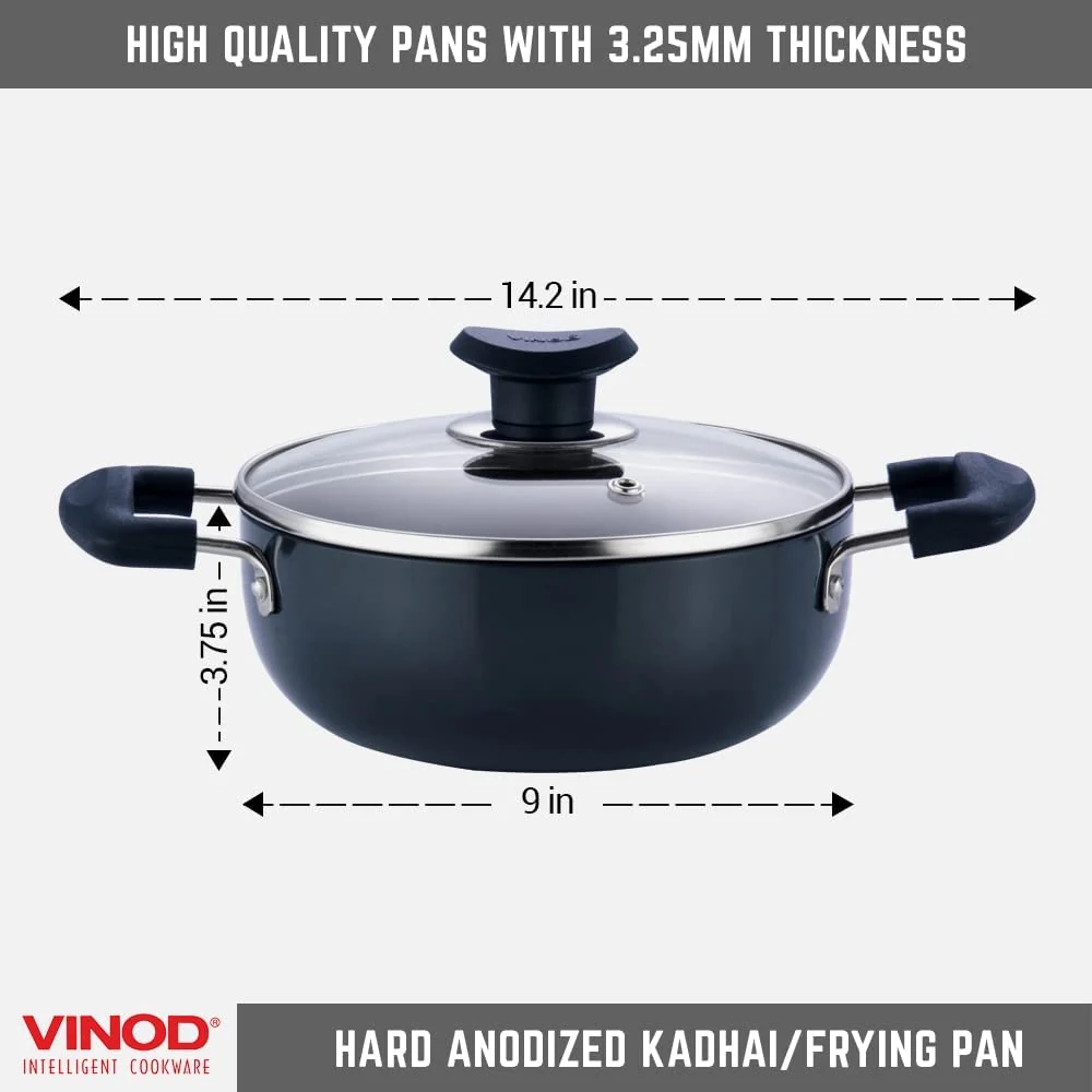 Vinod Hard Anodized Deep Kadai with Glass Lid - 24cm 3.1 Liters - Image 2
