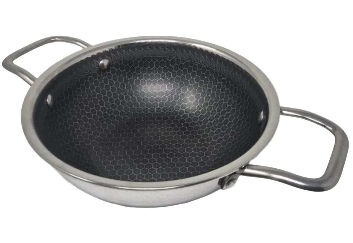 Vinod Nutri-Tech SAS Triply Stainless Steel Honeycomb Stick Free Kadai with Lid 3.7 Liter/26cm (Induction Friendly) - Image 2