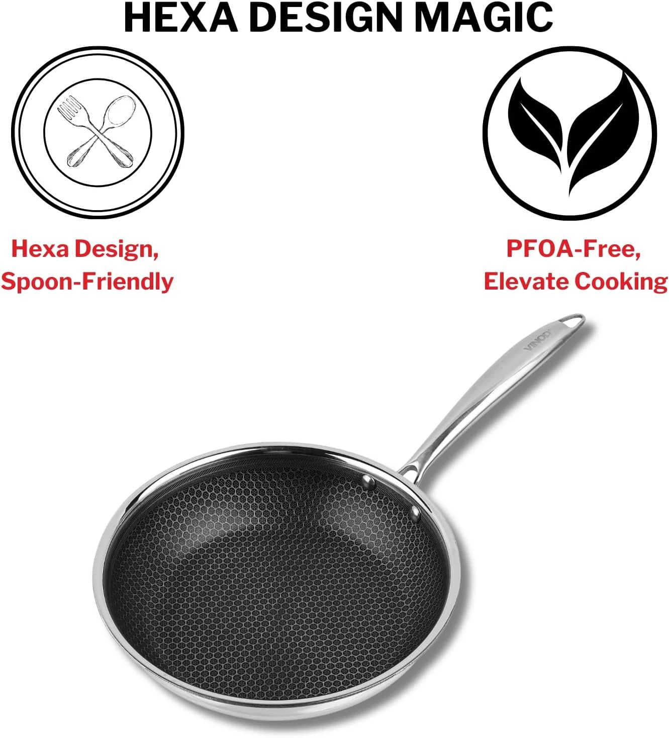 Vinod Nutri-Tech SAS Triply Stainless Steel Fry Pan 26 cm | Honeycomb Pattern Design Inside, Scratch Resistant, Food Safe & PFOA Free - Image 5