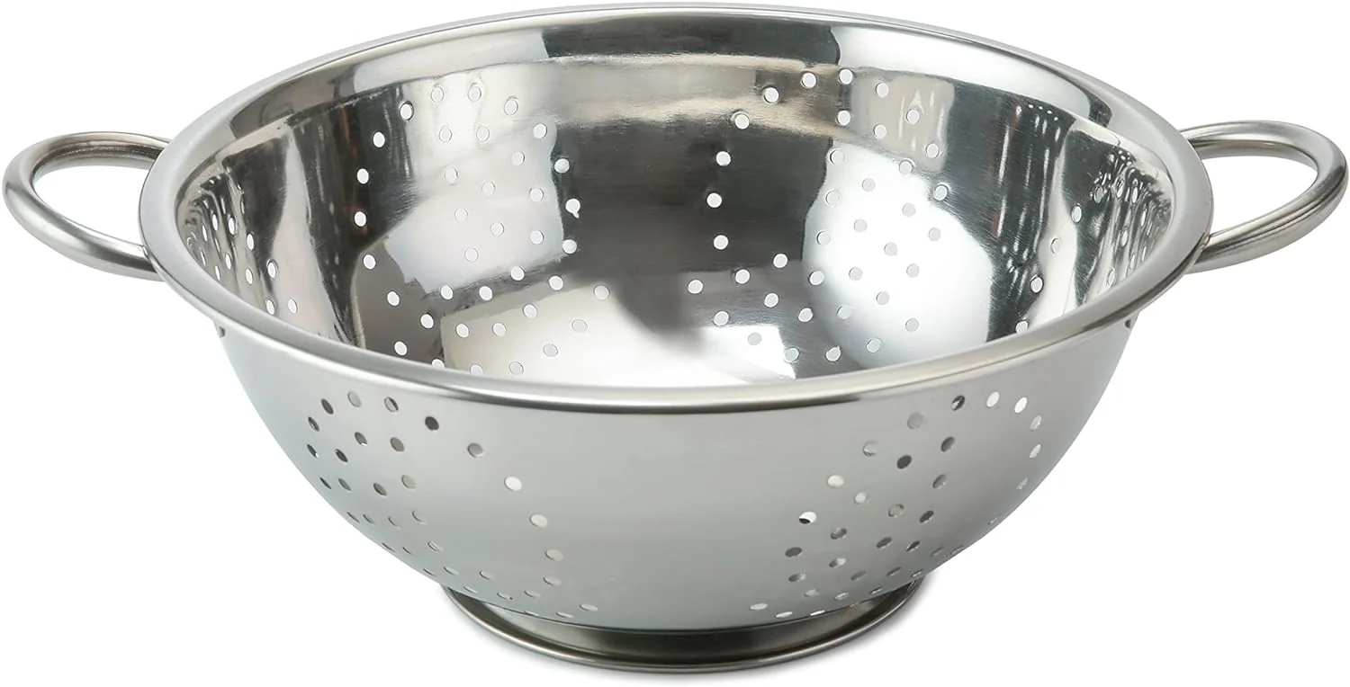 TABAKH Stainless Steel Colander | Dishwasher Friendly Strainer | Perforated Base | Suitable For Straining Fruits, Vegetables, Noodles, Pasta, Spaghetti | Steel Handles