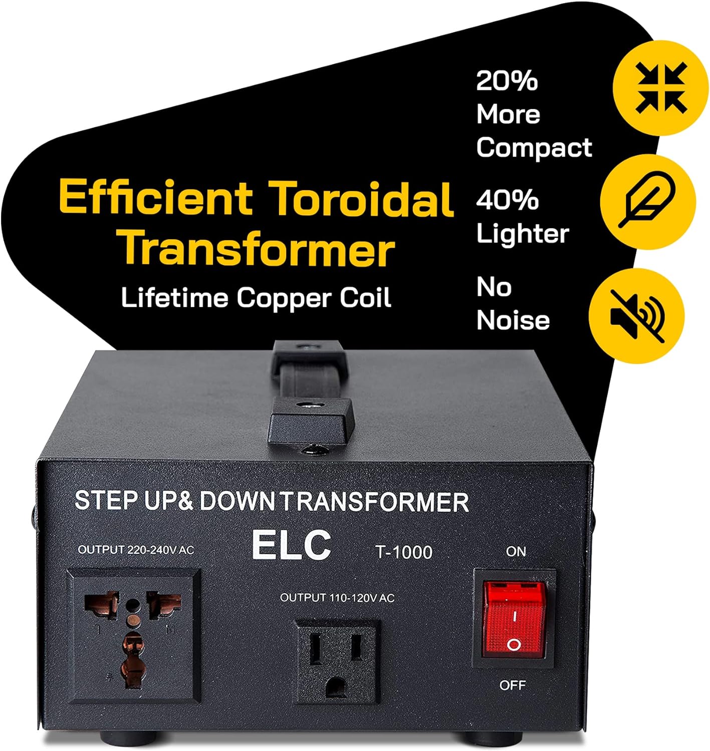 ELC T-1000 Voltage Converter Transformer - Step Up/Down - 110v to 220v / 220v to 110v Power Converter - Circuit Breaker Protection, CE Certified [3-Years Warranty] - Image 5