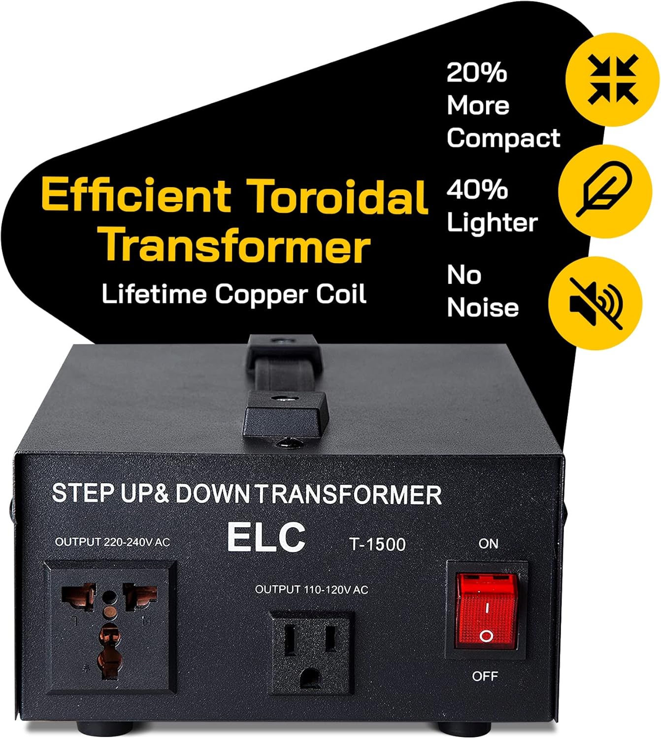 ELC T-1500 Voltage Converter Transformer - Step Up/Down - 110v to 220v / 220v to 110v Power Converter - Circuit Breaker Protection, CE Certified [3-Years Warranty] - Image 3